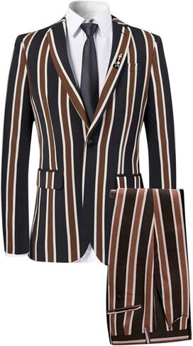 بدلة رجالية ملونة مخططة مكونة من 3 قطع بقصة ضيقة وسترة وسترة وسترة وسراويل in Kuwait