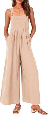 PRETTYGARDEN Women's Bib Overalls Casual Summer Sleeveless Strap Loose Wide Leg Jumpsuits with Pockets in Saudi Arabia
