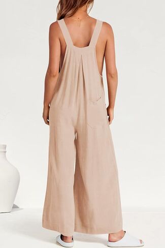 PRETTYGARDEN Women's Bib Overalls Casual Summer Sleeveless Strap Loose Wide Leg Jumpsuits with Pockets in Saudi Arabia