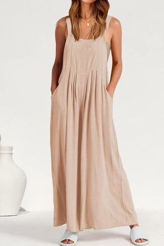 PRETTYGARDEN Women's Bib Overalls Casual Summer Sleeveless Strap Loose Wide Leg Jumpsuits with Pockets in Saudi Arabia