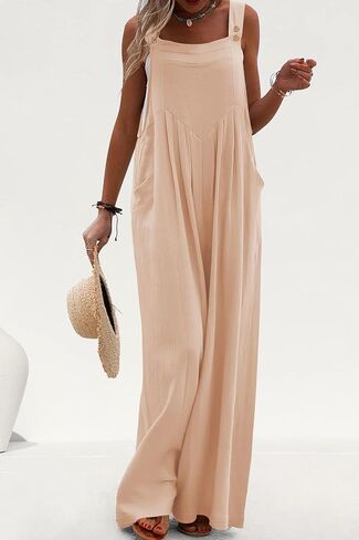 PRETTYGARDEN Women's Bib Overalls Casual Summer Sleeveless Strap Loose Wide Leg Jumpsuits with Pockets in Saudi Arabia
