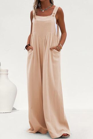 PRETTYGARDEN Women's Bib Overalls Casual Summer Sleeveless Strap Loose Wide Leg Jumpsuits with Pockets in Saudi Arabia