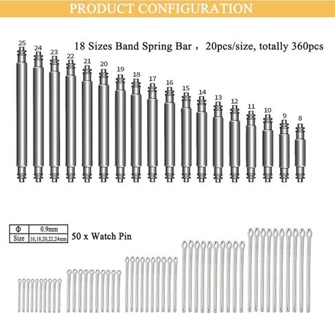 Aokelily Watch Link Removal Tool Kit, 522PCS in 1 Watch Repair Kit, Spring Bar Tool, Watch Tool Kit, Watch Band Strap Remover with 3 Extra Pins 4 Tips Pins 360PCS Link Pins in Kuwait