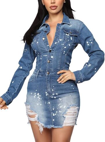 chouyatou Women's Cap Sleeve Bodycon 1/2 Button Placket Mini Denim Pencil Dress in Kuwait