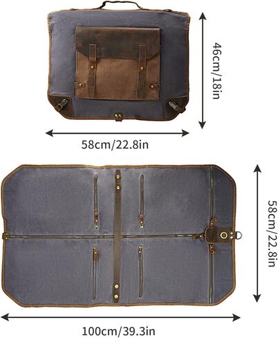 Waxed Canvas Leather Suit Luggage Garment Bag with Shoulder Strap for Work and Business in Kuwait