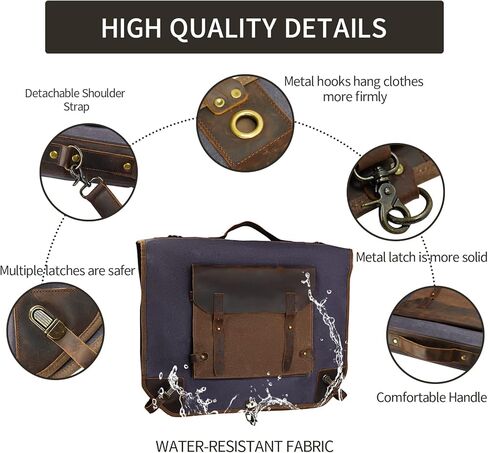 Waxed Canvas Leather Suit Luggage Garment Bag with Shoulder Strap for Work and Business in Kuwait