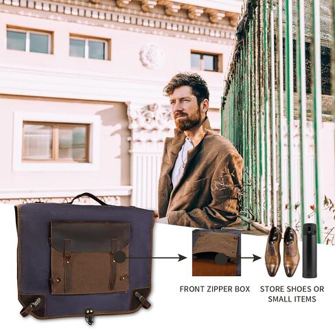 Waxed Canvas Leather Suit Luggage Garment Bag with Shoulder Strap for Work and Business in Kuwait