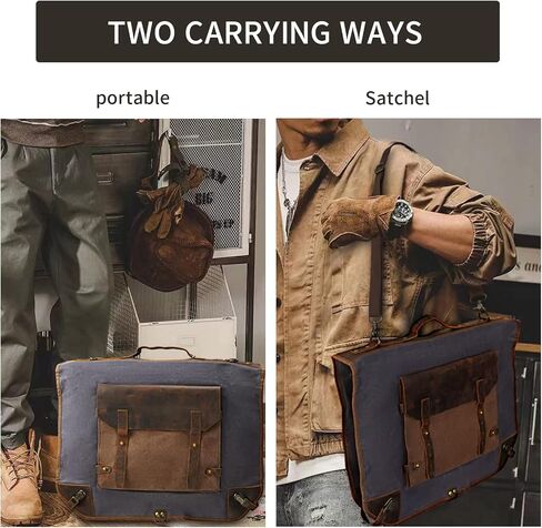 Waxed Canvas Leather Suit Luggage Garment Bag with Shoulder Strap for Work and Business in Kuwait