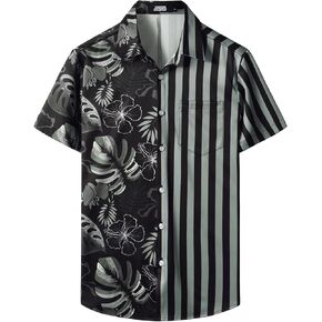 قمصان JOGAL الرجالية على شكل زهرة فلامينجو هاواي بأكمام قصيرة وأزرار سفلية للشاطئ in Kuwait