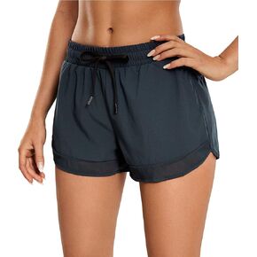 CRZ YOGA Women's Mid Rise Running Shorts Mesh Liner 3'' - Quick Dry Drawstring Workout Athletic Gym Shorts Zip Pocket