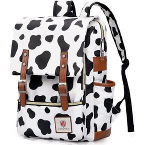 Vintage Backpack School Bag College Daypack Slim Travel Rucksack Cow