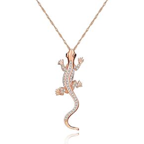 Uloveido Fashion Cubic Zirconia Pave Gecko Lizard Necklace Animal Pendant Lucky Amulet Necklaces N1012