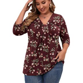 AusLook Plus Size Women Tops 3/4 Sleeve Shirts Maternity V Neck Tunic Loose Fitting Outfits Flowy Blouses Casual Clothing