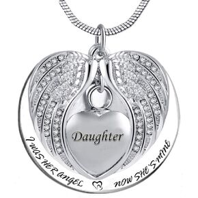 PREKIAR Angel Wing Urn Necklace for Ashes, Heart Cremation Memorial Keepsake Pendant Necklace Jewelry with Fill Kit and Gift Box in Kuwait