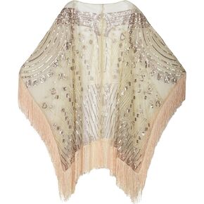 PrettyGuide Women's 1920s Shawls and Wraps for Evening Dresses Oversized Sequin Beaded Fringed Wedding Cape