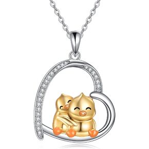 Penguins/Sloths/Pandas/Owls/Red Panda/Giraffe/Cats/Llamas/Dinosaur/Bear/MonkeyPig/Easter Bunny Necklaces Penguin Gifts 925 Sterling Silver Hugging Penguins Cute Animal Jewelry for Women Sister