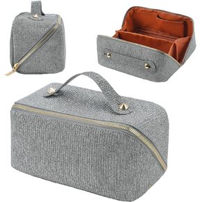CELEDAS Cosmetic bag - check pattern cosmetic bag - waterproof portable skincare bag - large capacity cosmetic bag for women - with handle separator - white - fashion (White)