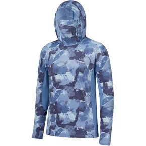 قميص BASSDASH الرجالي بغطاء رأس مموه بعامل حماية من الأشعة فوق البنفسجية 50+ لصيد الأسماك والمشي لمسافات طويلة مع قناع للوجه خفيف الوزن ورقبة وأكمام طويلة in Kuwait