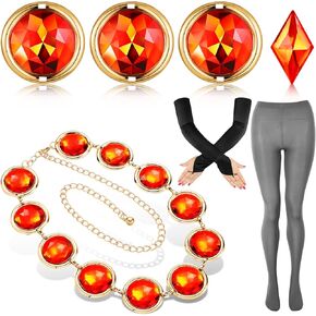 BBTO 7 Pcs Halloween Cosplay Belt Girl Gems Waist Chain Rhinestone Diamond Stone Opera Satin Gloves High Waisted Leggings