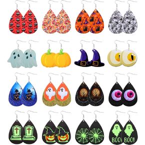 Honsny 9-16 زوجًا من أقراط الهالوين للنساء قطرة الماء من جلد اليقطين العنكبوت أقراط خفيفة الوزن مخصصة مضيئة من الجلد الصناعي in Kuwait