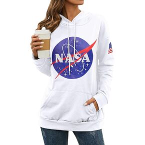 Ezcosplay Women Long Sleeve NASA Pullover Hoodie Space Graphic Sweatshirt with Pocket