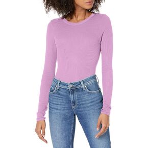 Enza Costa Women’s Stretch Silk Rib Fitted Long Sleeve Crew Neck Top