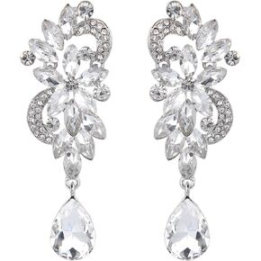 BriLove Women's Bohemian Boho Crystal Flower Wedding Bridal Chandelier Teardrop Bling Dangle Earrings