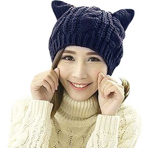 Amberetech Cute Woollike Knitted CAT Kitty Ears Women Lady Girl Headgear Crochet Hats (deep Blue) in Kuwait