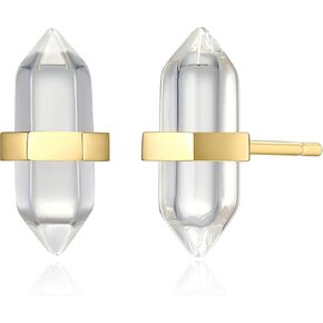 MORGAN & PAIGE Healing Crystal Quartz Stud Earrings for Women - 18K Yellow Gold Plated Sterling Silver Chakra Point for Teens, Hexagonal Points Stone in Kuwait