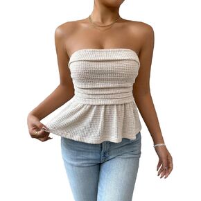 SOLY HUX Women's Ruffle Hem Tube Top Strapless Sleeveless Solid Summer Tops in Saudi Arabia