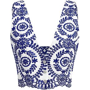 قمصان علوية صيفية بدون أكمام بفتحة رقبة على شكل V عميقة ومطرزة بالزهور للنساء من SOLY HUX Y2K in Kuwait