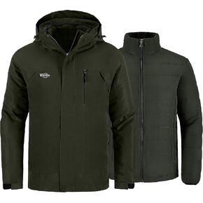 Wantdo Men's Waterproof 3 in 1 Ski Jacket Warm Winter Coat Windproof Snowboarding Jackets with Detachable Puffer Coat