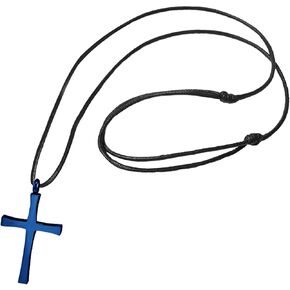 555Jewelry قلادة متقاطعة من الفولاذ المقاوم للصدأ للرجال - قلادة متقاطعة مع حبل أسود قابل للتعديل مقاس 18 بوصة - قلادات متقاطعة للرجال in Kuwait
