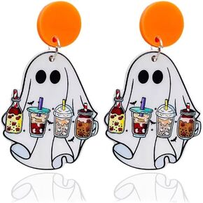 Zian Spooky Earrings Halloween Earrings Spooky Cute Earrings Acrylic Spider Web Bat Earrings Floral Earrings Drink Earrings