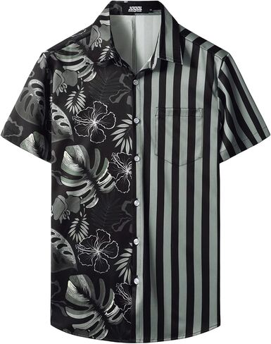 قمصان JOGAL الرجالية على شكل زهرة فلامينجو هاواي بأكمام قصيرة وأزرار سفلية للشاطئ in Kuwait