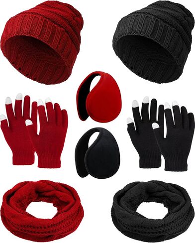 8 Pieces Winter Warm Knitted Sets Knit Hat Touch Screen Gloves Knitted Scarf and Winter Earmuffs for Men or Women in Saudi Arabia