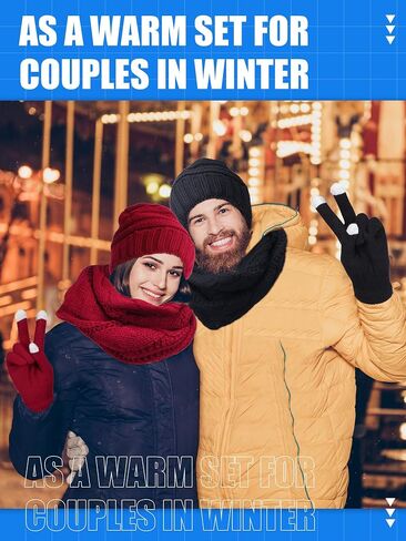 8 Pieces Winter Warm Knitted Sets Knit Hat Touch Screen Gloves Knitted Scarf and Winter Earmuffs for Men or Women in Saudi Arabia