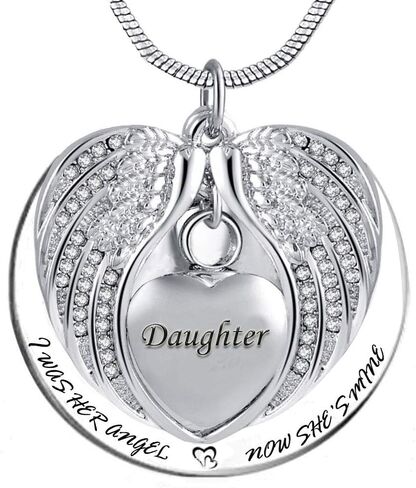 PREKIAR Angel Wing Urn Necklace for Ashes, Heart Cremation Memorial Keepsake Pendant Necklace Jewelry with Fill Kit and Gift Box in Kuwait