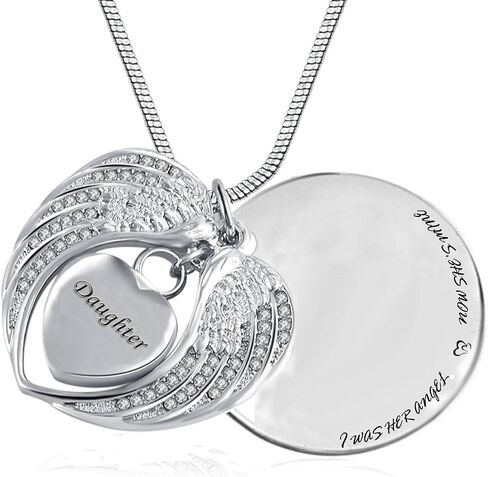 PREKIAR Angel Wing Urn Necklace for Ashes, Heart Cremation Memorial Keepsake Pendant Necklace Jewelry with Fill Kit and Gift Box in Kuwait