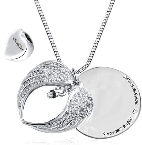 PREKIAR Angel Wing Urn Necklace for Ashes, Heart Cremation Memorial Keepsake Pendant Necklace Jewelry with Fill Kit and Gift Box in Kuwait