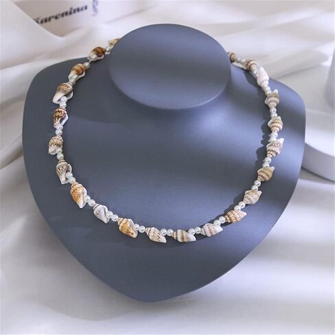 Natural Seashell Shell Scallop Conch Pendant Necklace Boho Braided Rattan Shell Pendant 18K Real Gold Plated Handmade Wovening Jewelry Beach Ocean Jewelry Gift for Halloween Costume Women Girls in Saudi Arabia