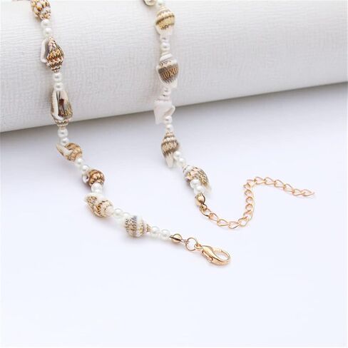 Natural Seashell Shell Scallop Conch Pendant Necklace Boho Braided Rattan Shell Pendant 18K Real Gold Plated Handmade Wovening Jewelry Beach Ocean Jewelry Gift for Halloween Costume Women Girls in Saudi Arabia