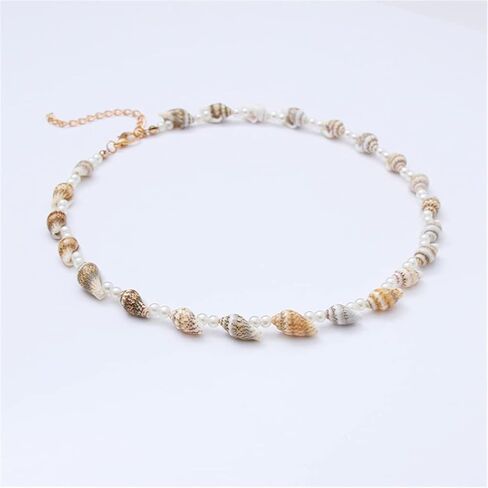 Natural Seashell Shell Scallop Conch Pendant Necklace Boho Braided Rattan Shell Pendant 18K Real Gold Plated Handmade Wovening Jewelry Beach Ocean Jewelry Gift for Halloween Costume Women Girls in Saudi Arabia