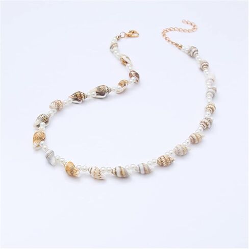 Natural Seashell Shell Scallop Conch Pendant Necklace Boho Braided Rattan Shell Pendant 18K Real Gold Plated Handmade Wovening Jewelry Beach Ocean Jewelry Gift for Halloween Costume Women Girls in Saudi Arabia