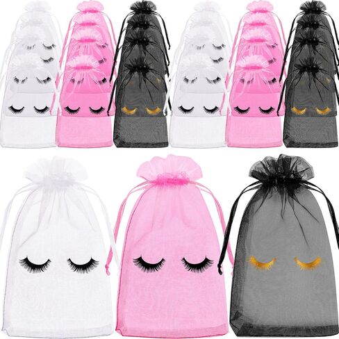 100 Pcs Eyelash Aftercare Bags Eye Lash Print Makeup Bags Empty Beauty Gift Bags Women Drawstring Cosmetic Bag Organza Bags Pouch for Girls Makeup Jewelry Supplies (Pink Plus Black, 7 x 5 Inch) in Saudi Arabia