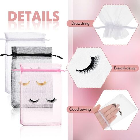 100 Pcs Eyelash Aftercare Bags Eye Lash Print Makeup Bags Empty Beauty Gift Bags Women Drawstring Cosmetic Bag Organza Bags Pouch for Girls Makeup Jewelry Supplies (Pink Plus Black, 7 x 5 Inch) in Saudi Arabia
