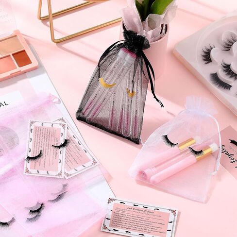 100 Pcs Eyelash Aftercare Bags Eye Lash Print Makeup Bags Empty Beauty Gift Bags Women Drawstring Cosmetic Bag Organza Bags Pouch for Girls Makeup Jewelry Supplies (Pink Plus Black, 7 x 5 Inch) in Saudi Arabia