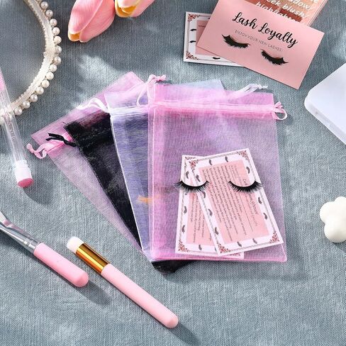 100 Pcs Eyelash Aftercare Bags Eye Lash Print Makeup Bags Empty Beauty Gift Bags Women Drawstring Cosmetic Bag Organza Bags Pouch for Girls Makeup Jewelry Supplies (Pink Plus Black, 7 x 5 Inch) in Saudi Arabia
