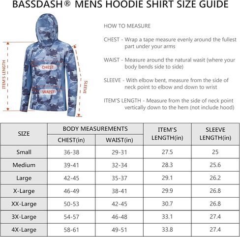 BASSDASH Men’s UPF 50+ Fishing Hiking Camo Hoodie Shirt with Face Mask Lightweight Neck Gaiter Long Sleeve in Kuwait