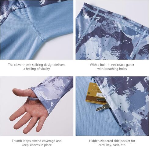 BASSDASH Men’s UPF 50+ Fishing Hiking Camo Hoodie Shirt with Face Mask Lightweight Neck Gaiter Long Sleeve in Kuwait